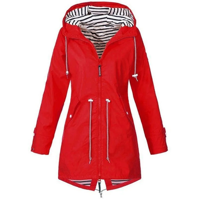 Womens Waterproof Raincoat Casual Basic Outdoors Trench Lightweight Drawstring Jackets Hiking Clothes for Women