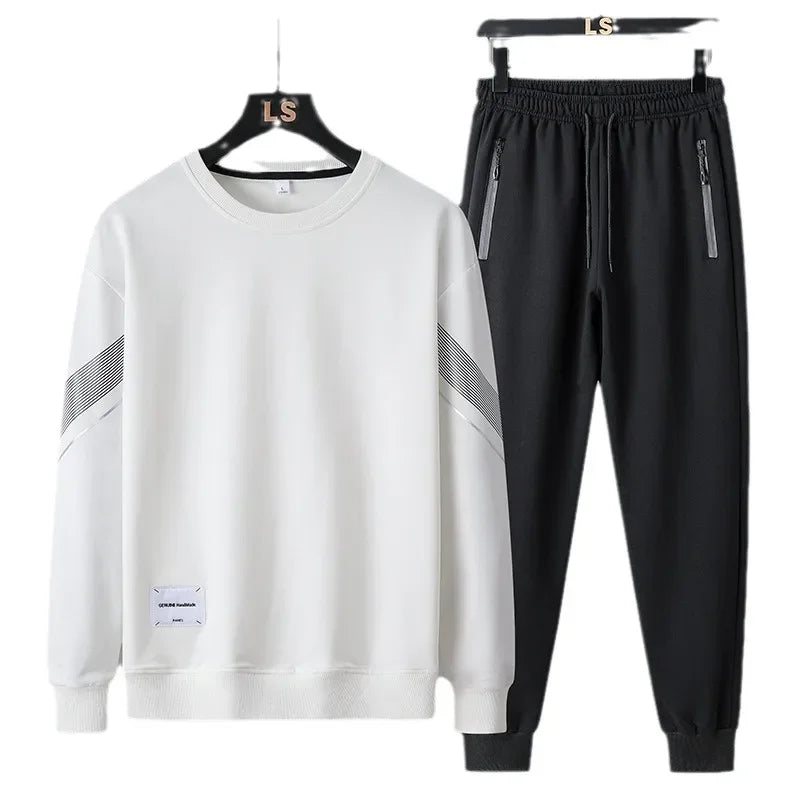 Men's 2024 Sweatshirt Set Round Neck Spring Autumn Casual Sports Two-Piece Loose Fit Comfortable Streetwear Fashion