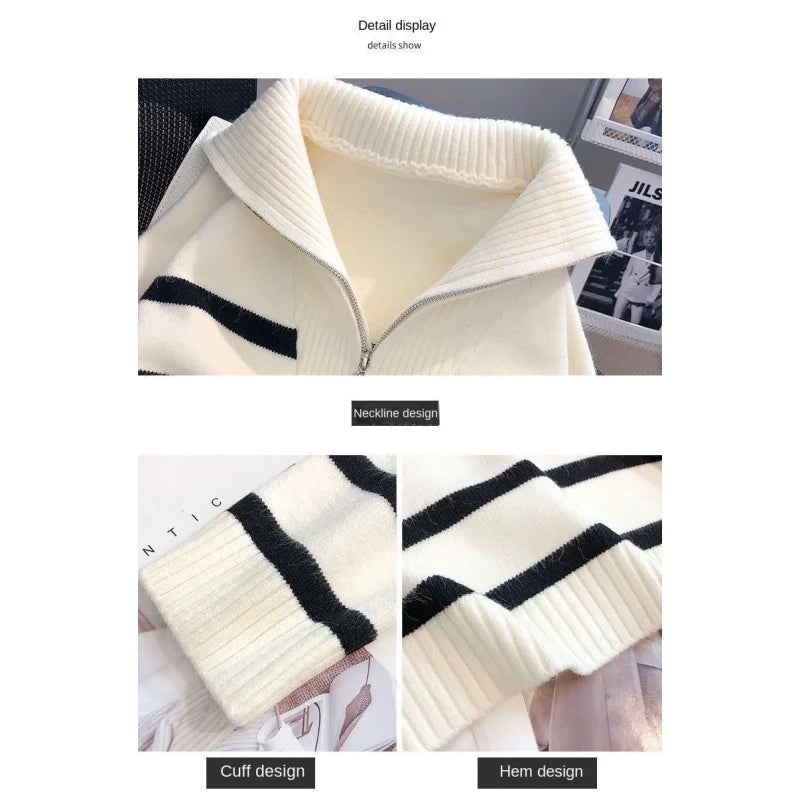 Sweater pullover women Spring and Autumn underwear  New zipper stripe underlay short style popular premium sweater female