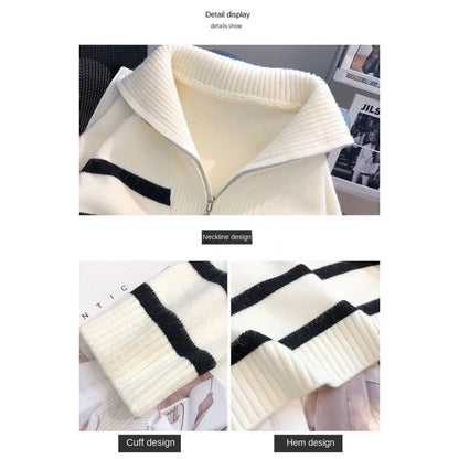 Sweater pullover women Spring and Autumn underwear  New zipper stripe underlay short style popular premium sweater female