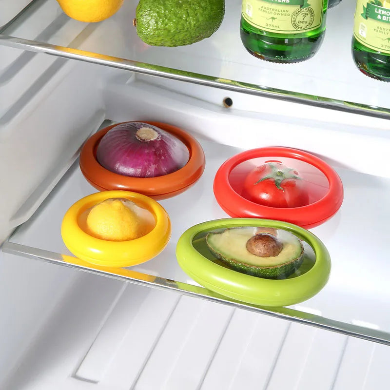 Fruit Vegetable Airtight Fresh Storage Box Lemon Tomato Avocado Preservation Seal Cover Transparent Reusable Kitchen Tools