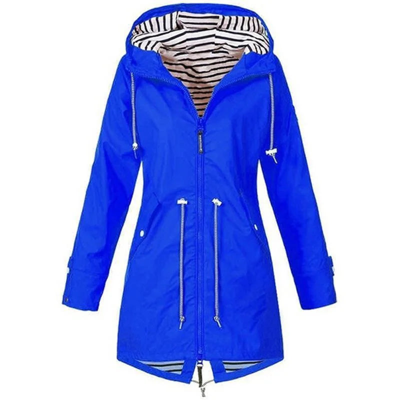 Womens Waterproof Raincoat Casual Basic Outdoors Trench Lightweight Drawstring Jackets Hiking Clothes for Women