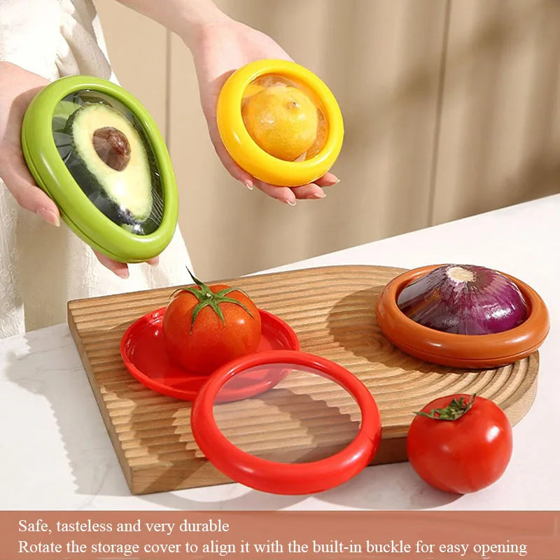 Fruit Vegetable Airtight Fresh Storage Box Lemon Tomato Avocado Preservation Seal Cover Transparent Reusable Kitchen Tools