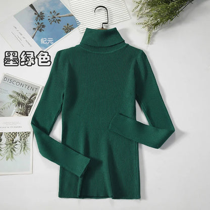 2024 Autumn Winter Thick Sweater Women Knitted Ribbed Pullover Sweater Long Sleeve Turtleneck Slim Jumper Soft Warm Pull Femme