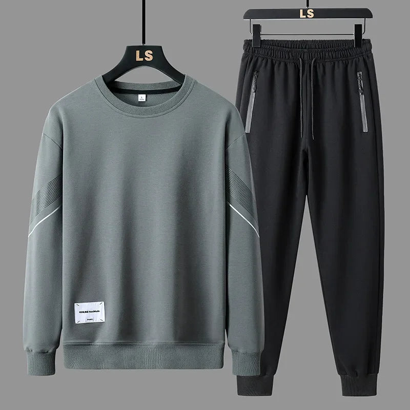 Men's 2024 Sweatshirt Set Round Neck Spring Autumn Casual Sports Two-Piece Loose Fit Comfortable Streetwear Fashion