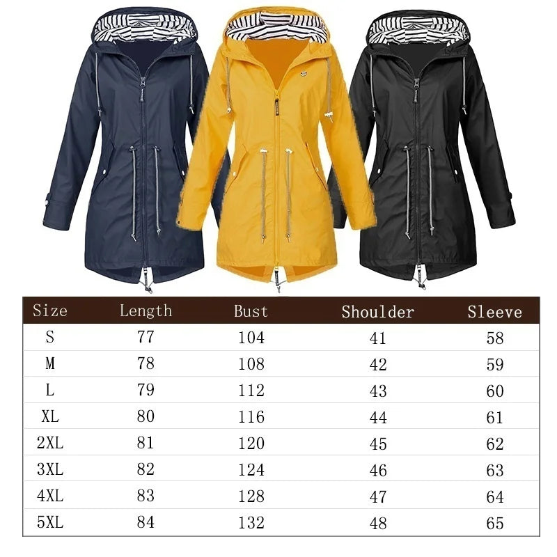 Womens Waterproof Raincoat Casual Basic Outdoors Trench Lightweight Drawstring Jackets Hiking Clothes for Women