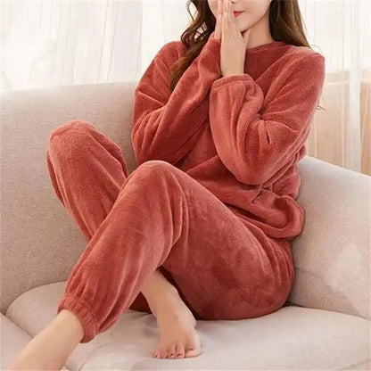 Women Velvet Pajama Set Fleecing Warm Loose Top And Elastic Waist Pants Casual Warm Woolen Suit Women 2024 Winter Men Sleepwear