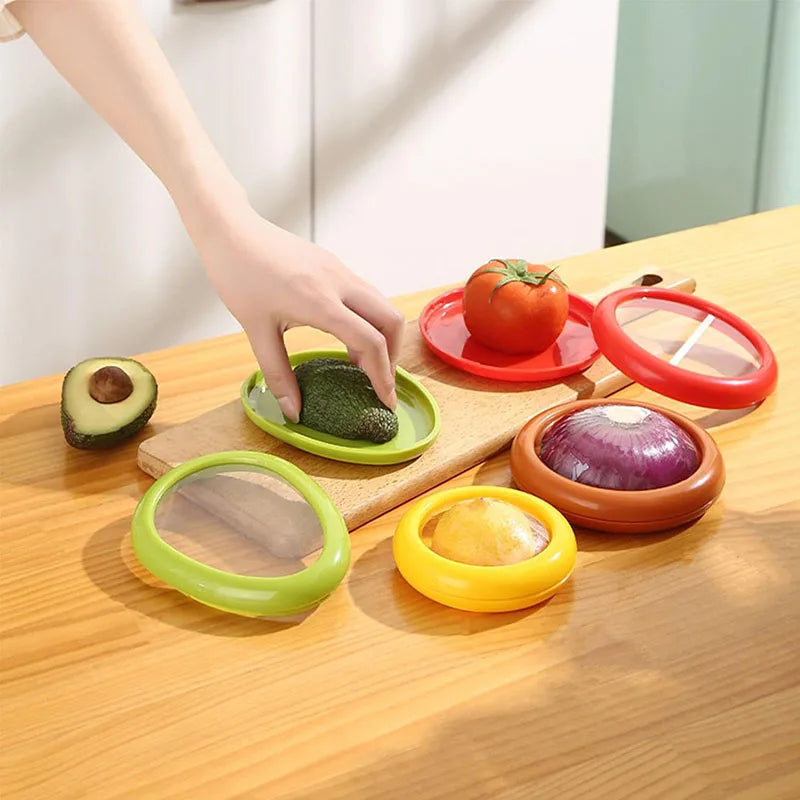 Fruit Vegetable Airtight Fresh Storage Box Lemon Tomato Avocado Preservation Seal Cover Transparent Reusable Kitchen Tools