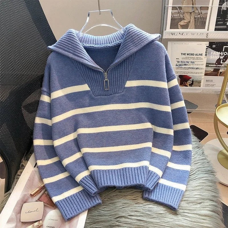 Sweater pullover women Spring and Autumn underwear  New zipper stripe underlay short style popular premium sweater female