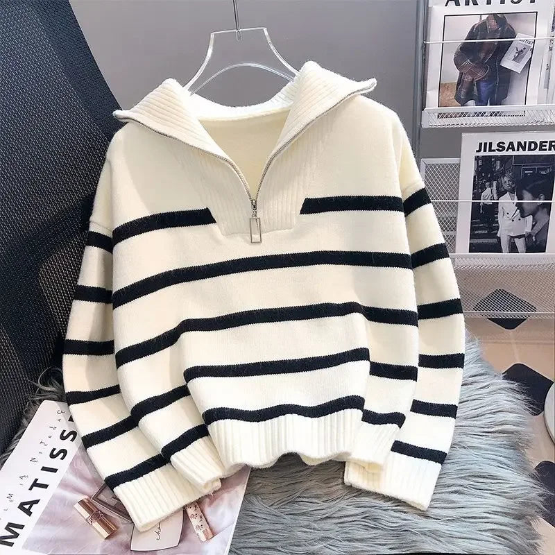 Sweater pullover women Spring and Autumn underwear  New zipper stripe underlay short style popular premium sweater female