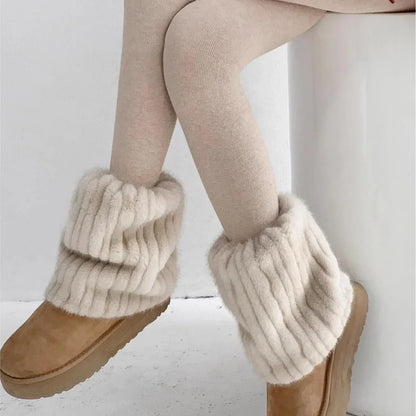 Women Thickened Imitation Mink Fur Plush Leg Warmers Boots Cover Warm Leggings Boots Mid Length Socks Harajuku Party Accessories