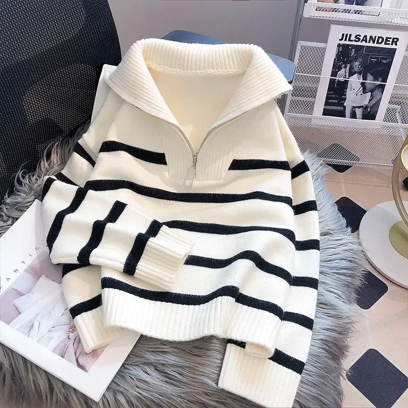 Sweater pullover women Spring and Autumn underwear  New zipper stripe underlay short style popular premium sweater female